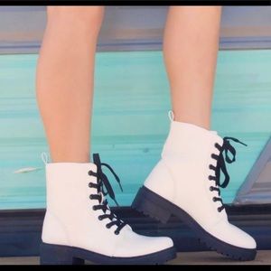 Qupid White Combat Boots
